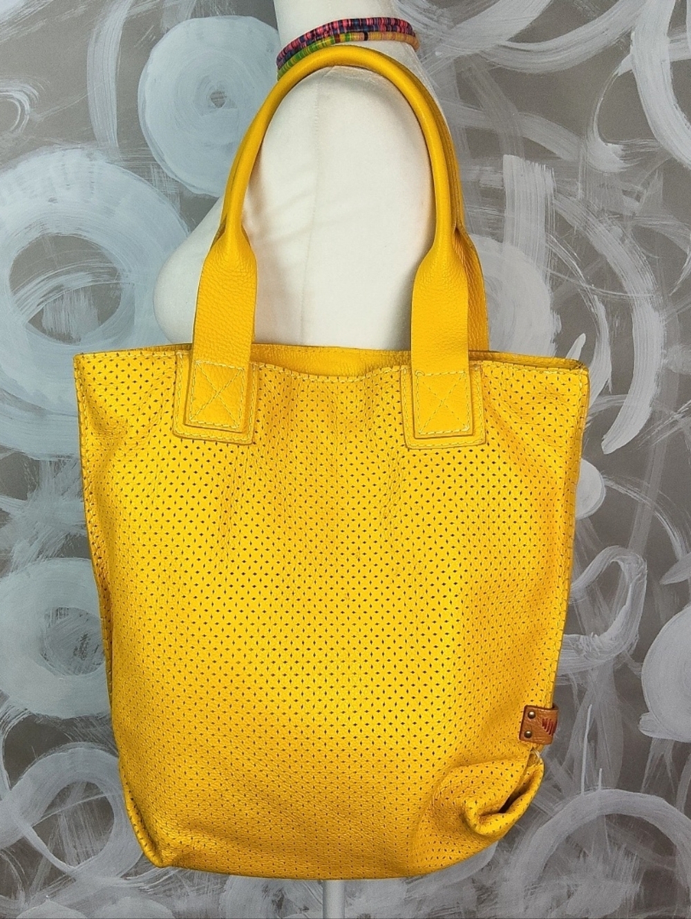 SOFIA C Designer Italian Bright Yellow Genuine Leather Tote Bag Purse UniqueCore